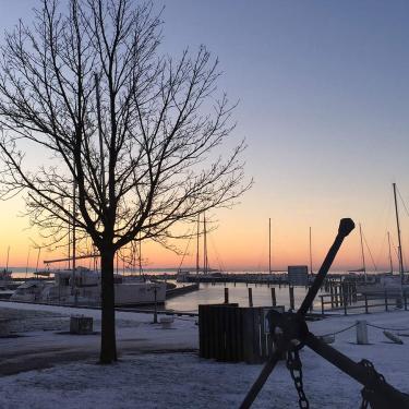 Vinter i Kaløvig Lystbådehavn udenfor Aarhus